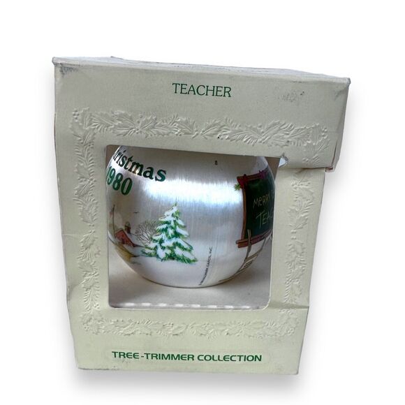 Hallmark Satin Ornament Teacher Dated 1980 Vintage Unbreakable Round Christmas - Picture 9 of 15